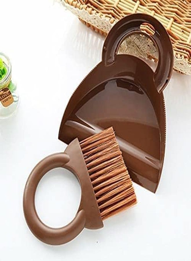 Portible مجموعة مكنسة محمولة مع جاروف وفرشاة لتنظيف لوحة مفاتيح السيارة (بني) - Image 1